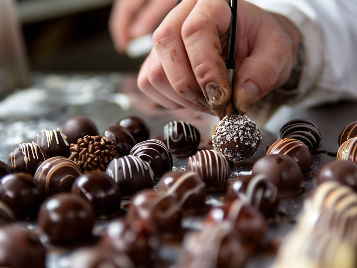 Chicago - decorating chocolate by using paintbrush Shot