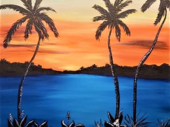 Paint and Sip - Tropical Palm Sunset Scene - Sacramento | Classpop!