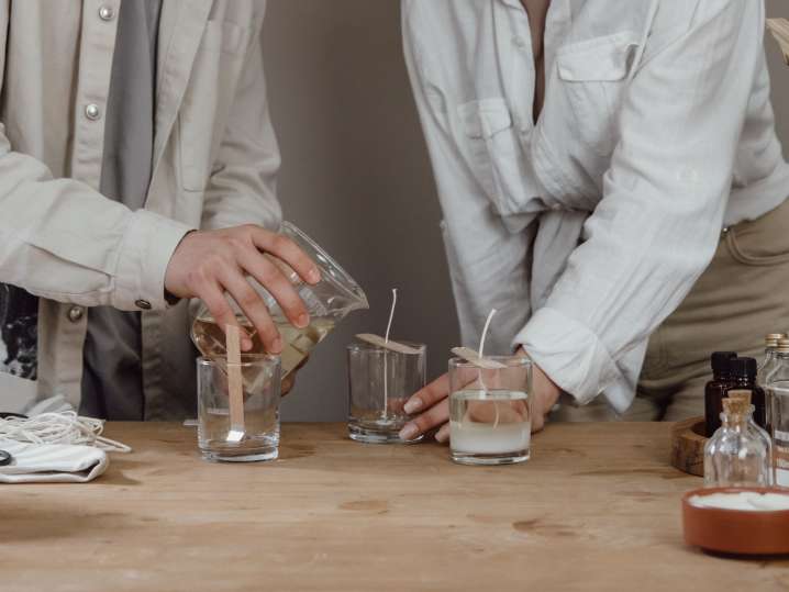Los Angeles - Two people making candles at a table Shot