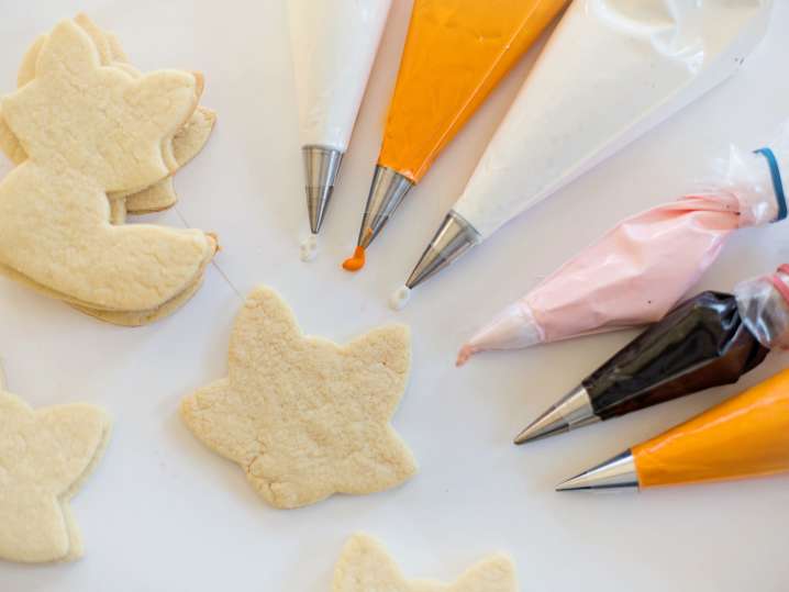 Boston - Sugar cookies with piping bags and decorating tools ready for a cookie decorating workshop Shot