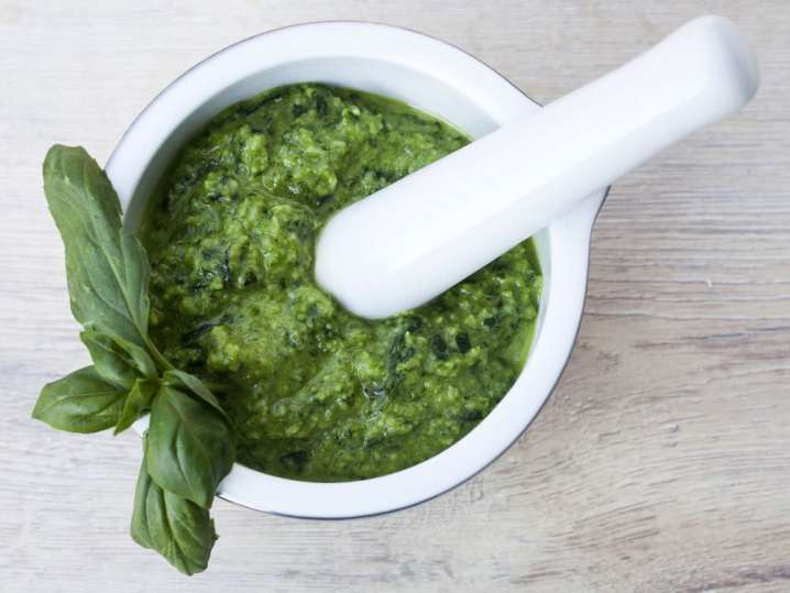 pesto sauce in a mortar and pestle | Classpop Shot