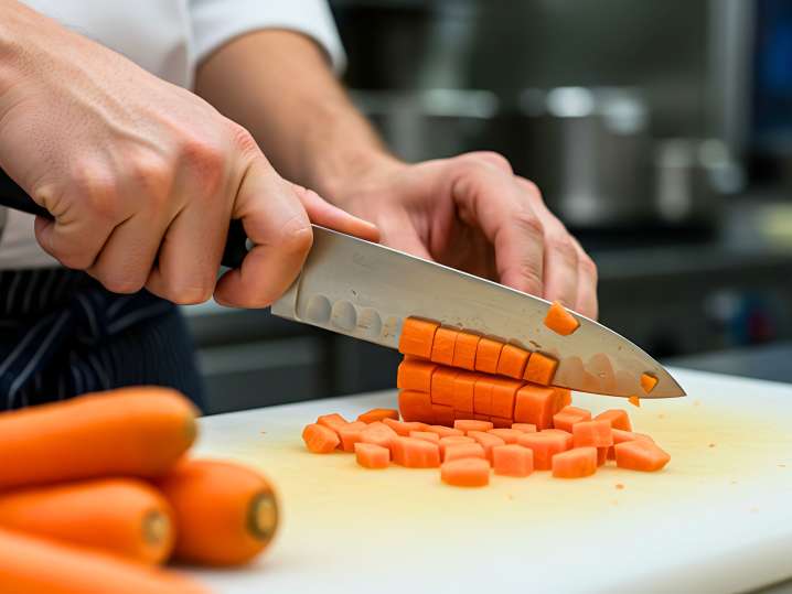 practicing knife cuts such as dicing carrots | Classpop Shot