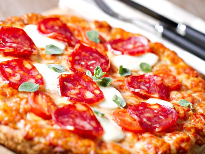 Pepperoni pizza with sausage and cheese toppings | Classpop Shot