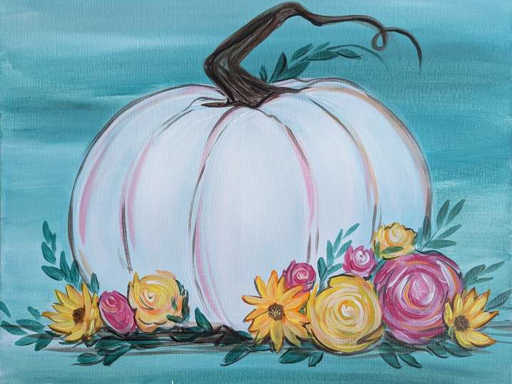 Paint and Sip Pumpkin and Bright Flowers Norman Classpop!