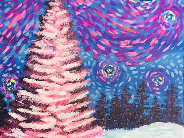 Paint and Sip - Christmas Starry Night in Blush - Woodridge | Classpop!