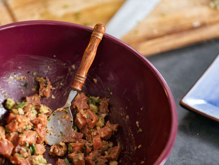 tuna puke being mixed in a bowl Shot