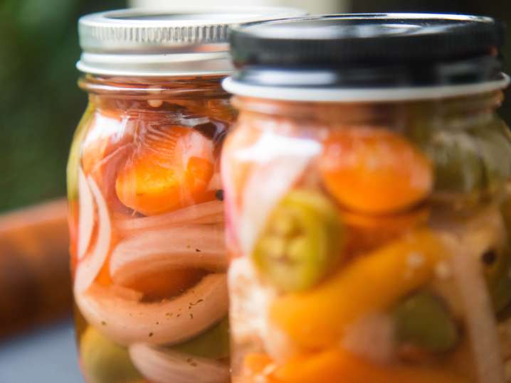 pickled vegetables in mason jars Shot