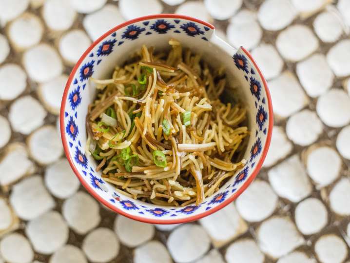 hand-cut noodles in a bowl Shot