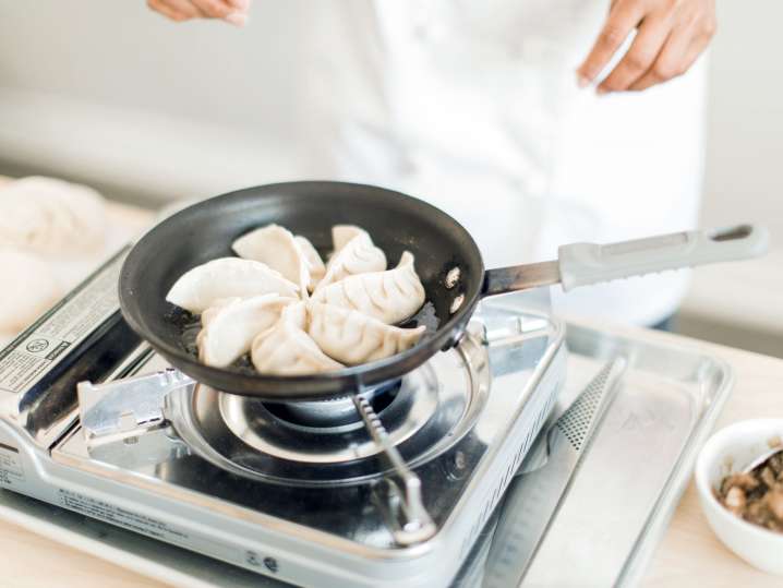 dumplings in a frying pan Shot