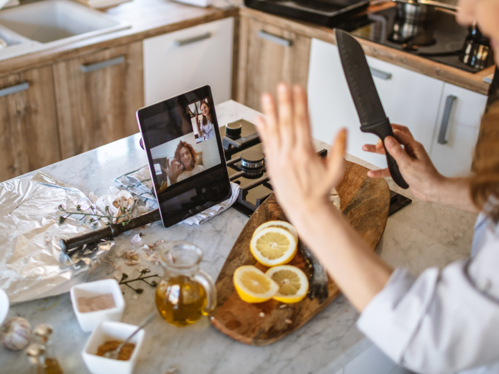 person making sangria during online cooking class | Classpop Shot