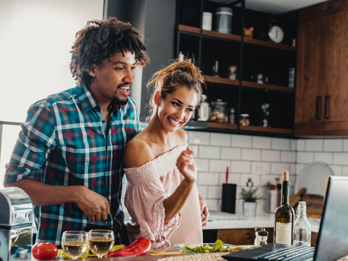 Couple taking online cooking class | Classpop Shot