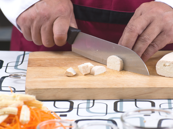 San Diego - knife slicing tofu Shot