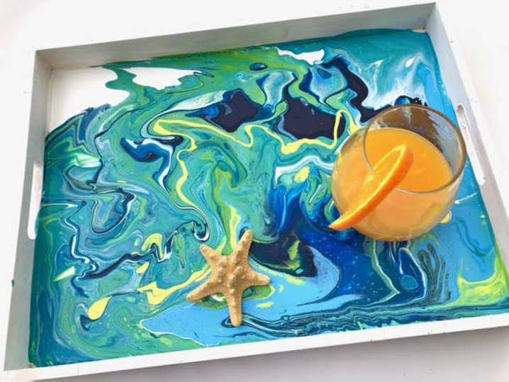 Paint and Sip Pour Painting Custom Wooden Tray Los Angeles Classpop!