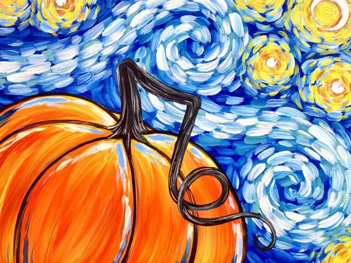 Paint and Sip Fall Starry Night Pumpkin Boston Classpop!