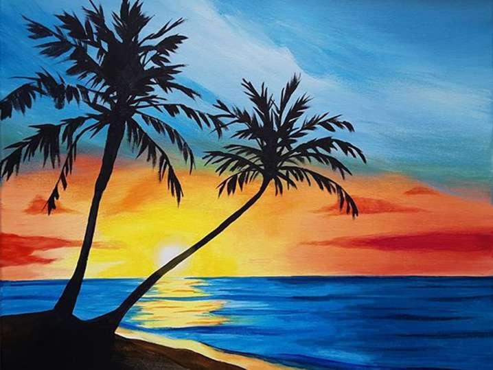 Paint and Sip - Fiery Sunset and Calm Palms - San Diego | Classpop!