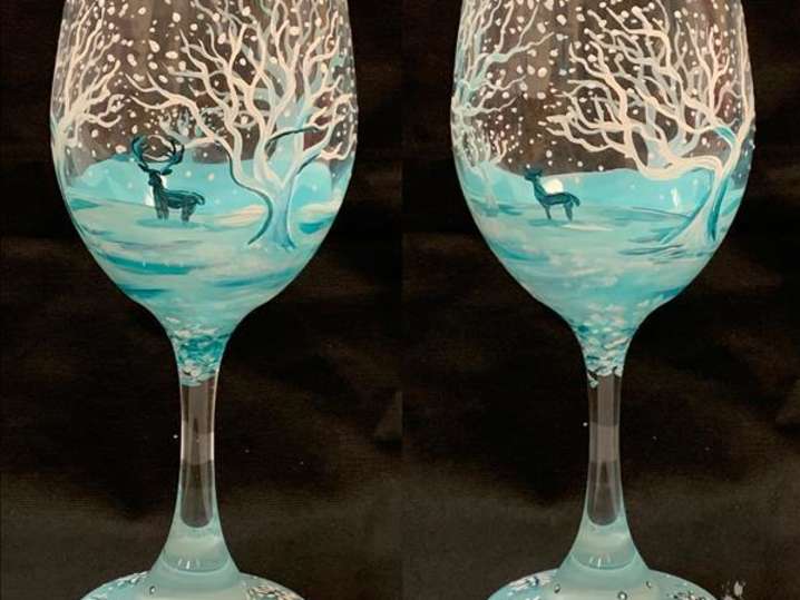 Paint and Sip - Snow Scene Wine Glasses - Houston | Classpop!