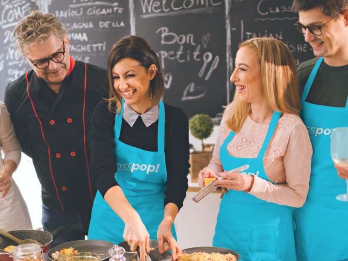 Los Angeles - group laughing cooking Shot