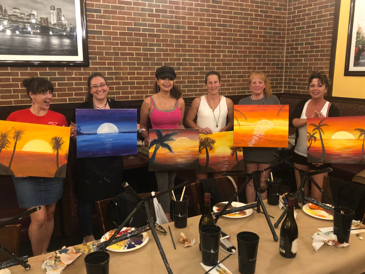 Rainbow Skies Along the River - Group Paint Night Shot