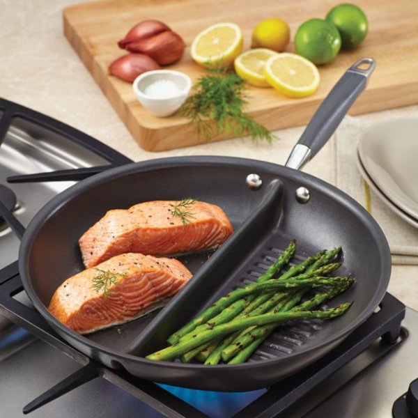 Anolon Advanced Home 12.5 Inch Divided Grill and Griddle Pan 1