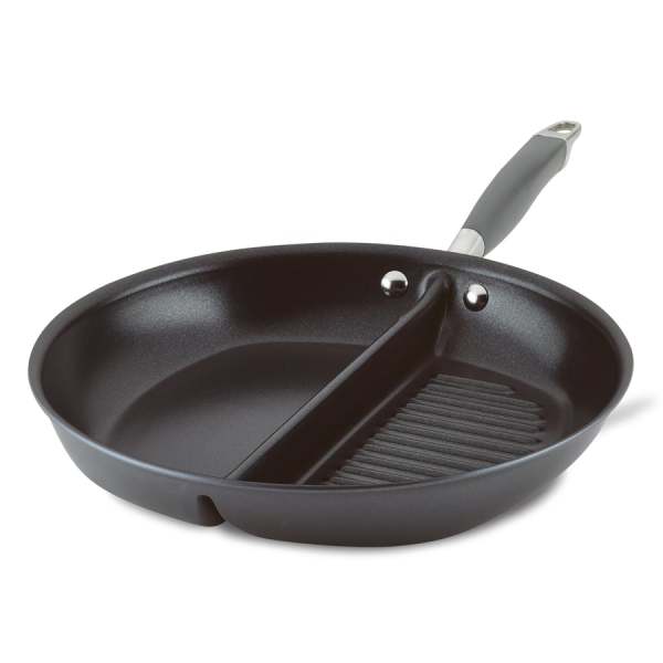 Anolon Advanced Home 12.5 Inch Divided Grill and Griddle Pan Moonstone