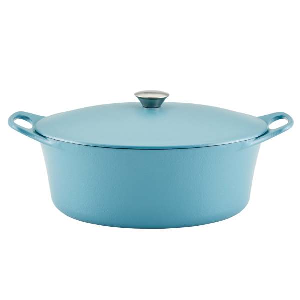 Rachael Ray Premium Cast Iron 6.5-Quart Oval Dutch Oven Agave Blue