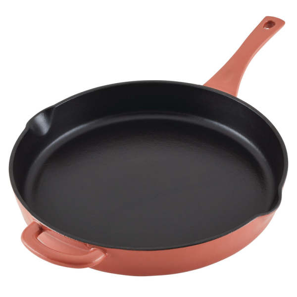 Ayesha Curry 12-Inch Enameled Cast Iron Frying Pan With Helper Handle Redwood Red