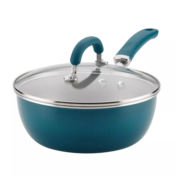 Rachael Ray Create Delicious 3-Quart Enameled Aluminum Saucepan with Lid Teal