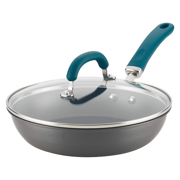 Rachael Ray Create Delicious Hard Anodized 10.25-Inch Deep Frying Pan with Lid Teal