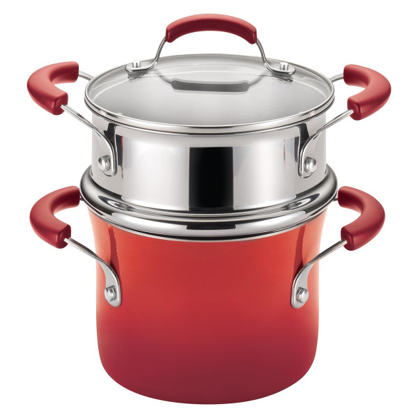 Rachael Ray Classic Brights 3-Quart Covered Steamer Set Red Gradient