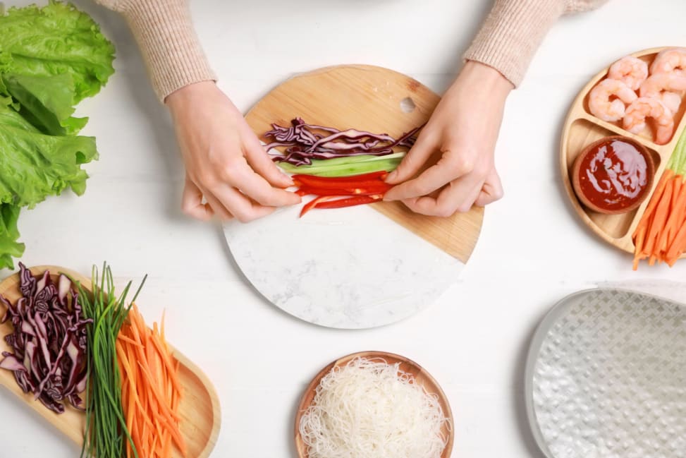 Using rice wrapper and fresh ingredients Shot 3