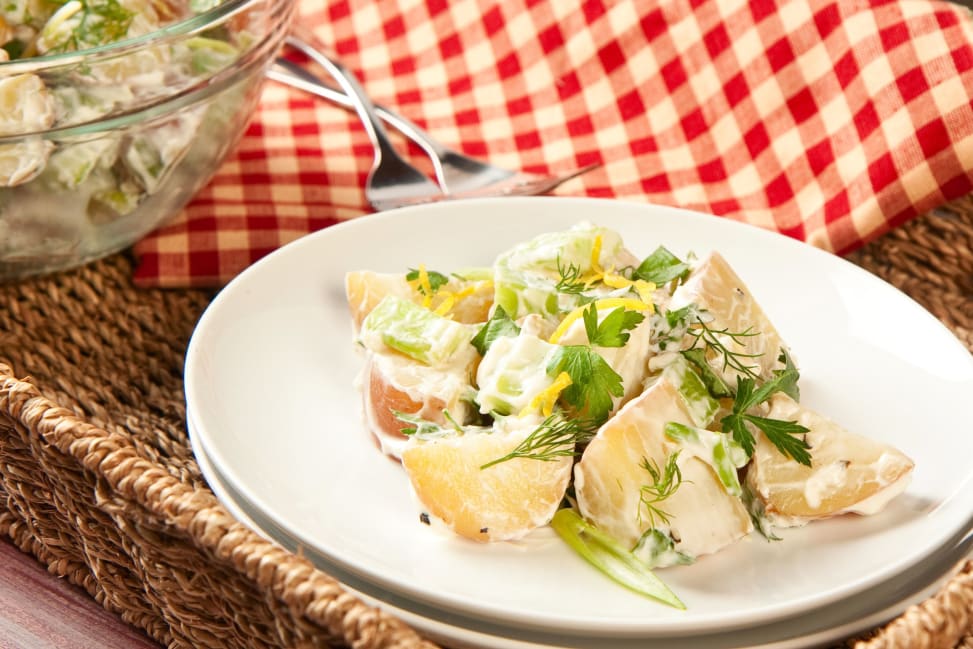 Creamy potato salad with herbs and lemon zest ready for picnic | Classpop Shot 3