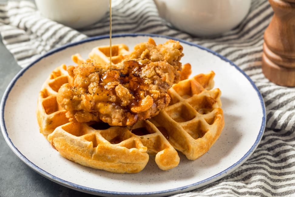 drizzle of honey over vegan jackfruit  chicken  and waffles | Classpop Shot 3
