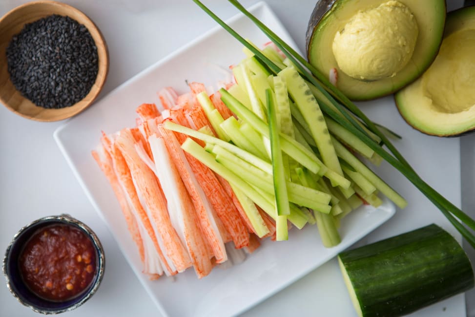 surimi, cucumber, and avocado for making california rolls Shot 2