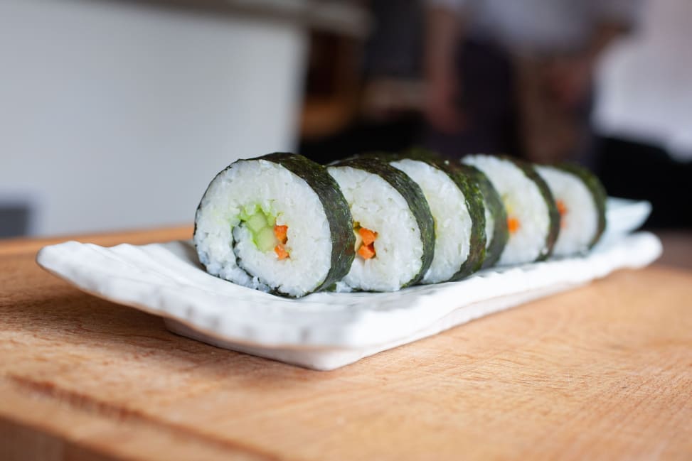 sushi rolls with rice carrots and cucumbers Shot 3
