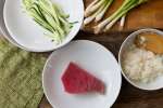 mise en place for spicy tuna rolls Shot