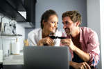 couple drinking wine during an online cooking class | Classpop Shot