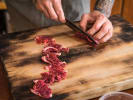 Couples Cooking Class - Perfect Tapas for 2 in San Francisco: slicing beef carpaccio