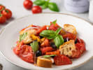 Cooking Class - Equipment Focus: Knife Skills in South Bay & Peninsula: Colorful panzanella salad with tomatoes, bread chunks, basil, and vinaigrette.