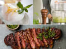 Cooking Class - Sun-Drenched Italian Flavors in Downtown Dallas: a collage of grilled steak, making pesto sauce and lemon gelato
