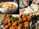 Cooking Class - Homemade Pub Classics in Northern Suburbs: Collage featuring buffalo cauliflower with ranch dip, soft pretzel dough being shaped, pulled pork sandwiches, chopped cauliflower, and crispy cauliflower bites.