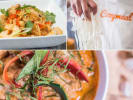 Cooking Class - Hands-On Thai Cooking in Northern Suburbs: Collage of mango sticky rice, lime slicing, Thai curry, and corn fritters.