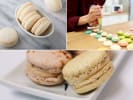 Cooking Class - The Sweet Science of Macarons in Northern Suburbs: Collage of vanilla macarons being piped, filled, and arranged in rows in assorted colors.