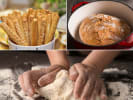 Cooking Class - Sweet Focaccia to Crispy Grissini in Downtown Dallas: Collage of raspberry focaccia, Dutch oven bread, breadsticks, and flavored butter.