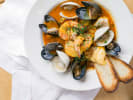 Cooking Class - Gourmet Southern French Dinner in Northern Virginia: Bouillabaisse top view with toasted bread on the side