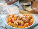 Cooking Class - Pasta Making Workshop 101: Chef making fresh gnocchi, chef making fresh pasta and gnocchi in red sauce with parmesan