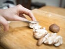 Couples Cooking Class - SOUP for 2!: Chopping mushrooms