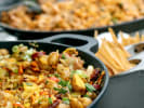 Cooking Class - A Brunch Worth Sharing in Boulder: Crispy golden potato hash with peppers, onions and fresh herbs in a skillet