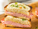 Cooking Class - Festive Parisian Dinner in South Bay & Peninsula: Croque Monsieur cheese and ham cooked sandwich cut in half and seasoned with herbs