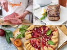 Cooking Class - Five-Star Fusion - Date Night in Manhattan: Hands-on cooking scenes and plated dishes from Date Night: Five-Star Dining class â€“ A collage featuring a chef seasoning meat, a plated steak dish, and a golden plum galette, highlighting moments from the date night experience.