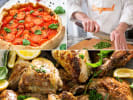 Cooking Class - Summer Bistro - Date Night in South Bay & Peninsula: a collage of tomato tart, lemon and herb chicken and chef cutting herbs